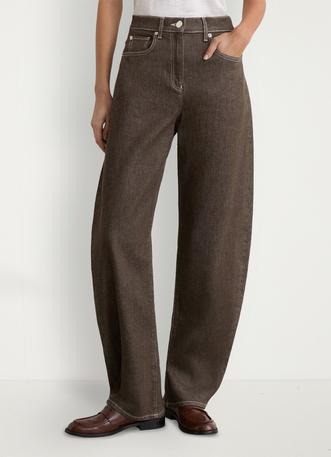 Reiss Sabel high waist tapered fit jeans met steekzakken - detail 3 bruin