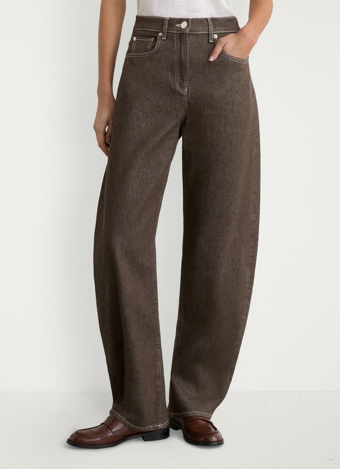 Reiss Sabel high waist tapered fit jeans met steekzakken - detail 3 bruin