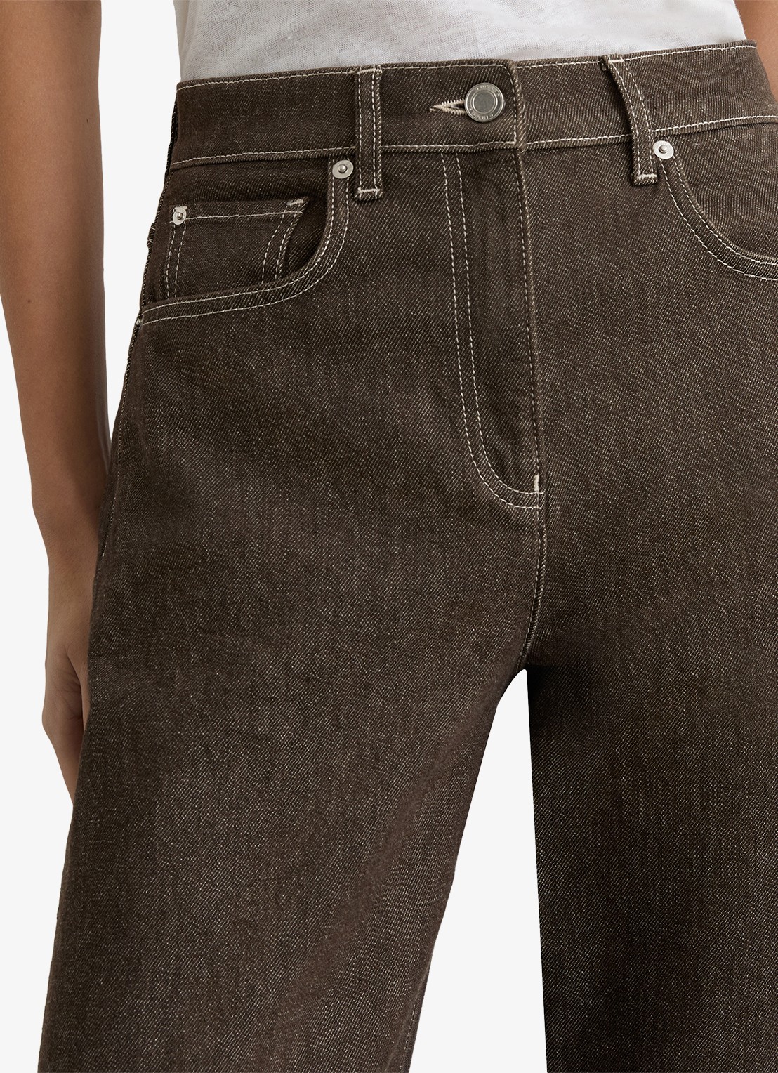 Reiss Sabel high waist tapered fit jeans met steekzakken - detail 5 bruin