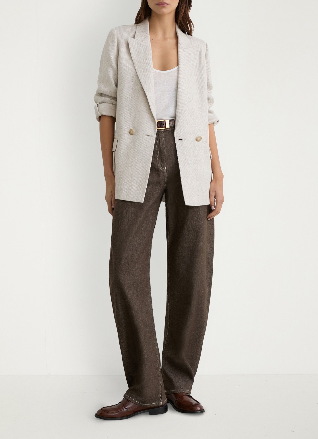 Reiss Sabel high waist tapered fit jeans met steekzakken - voorkant 2 bruin
