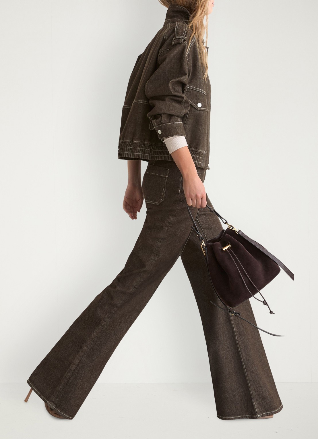 Reiss Sakura high waist flared jeans met opgestikte zakken - detail 4 khaki