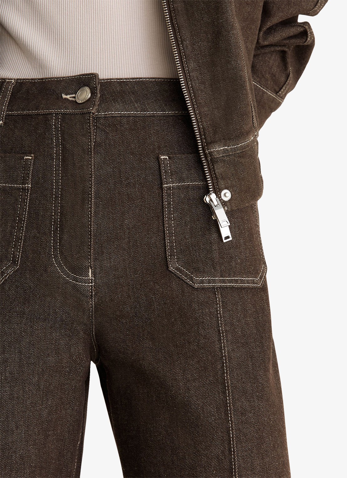 Reiss Sakura high waist flared jeans met opgestikte zakken - detail 5 khaki