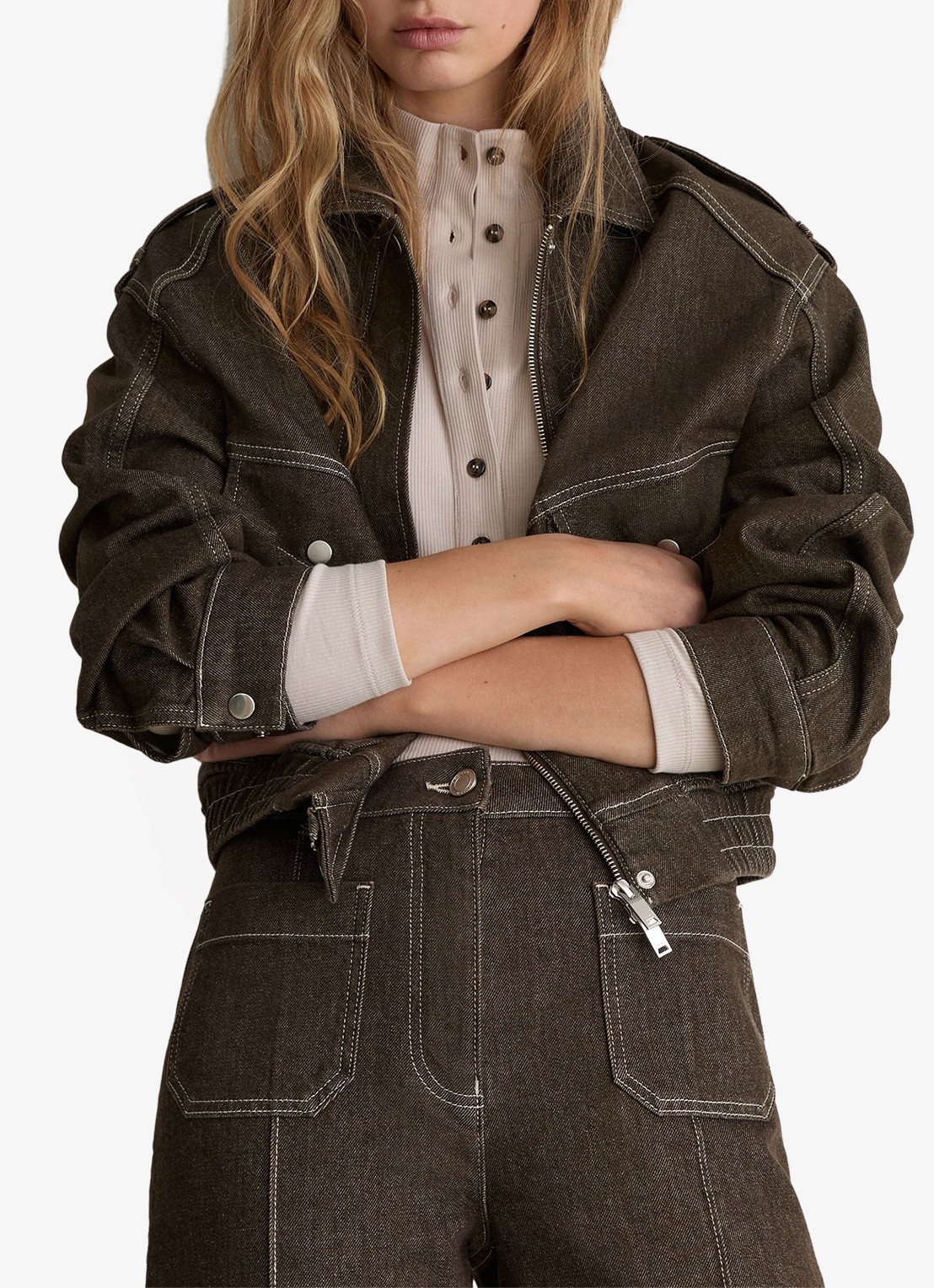 Reiss Sakura high waist flared jeans met opgestikte zakken - detail 7 khaki