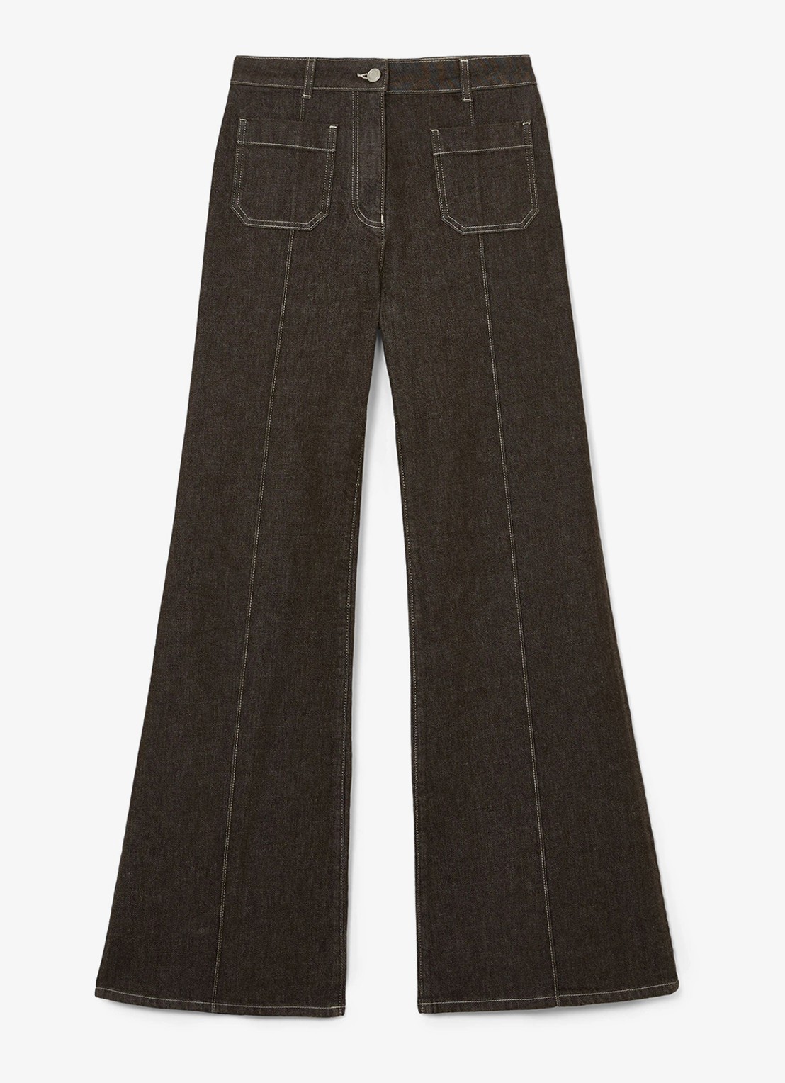Reiss Sakura high waist flared jeans met opgestikte zakken - voorkant 2 khaki