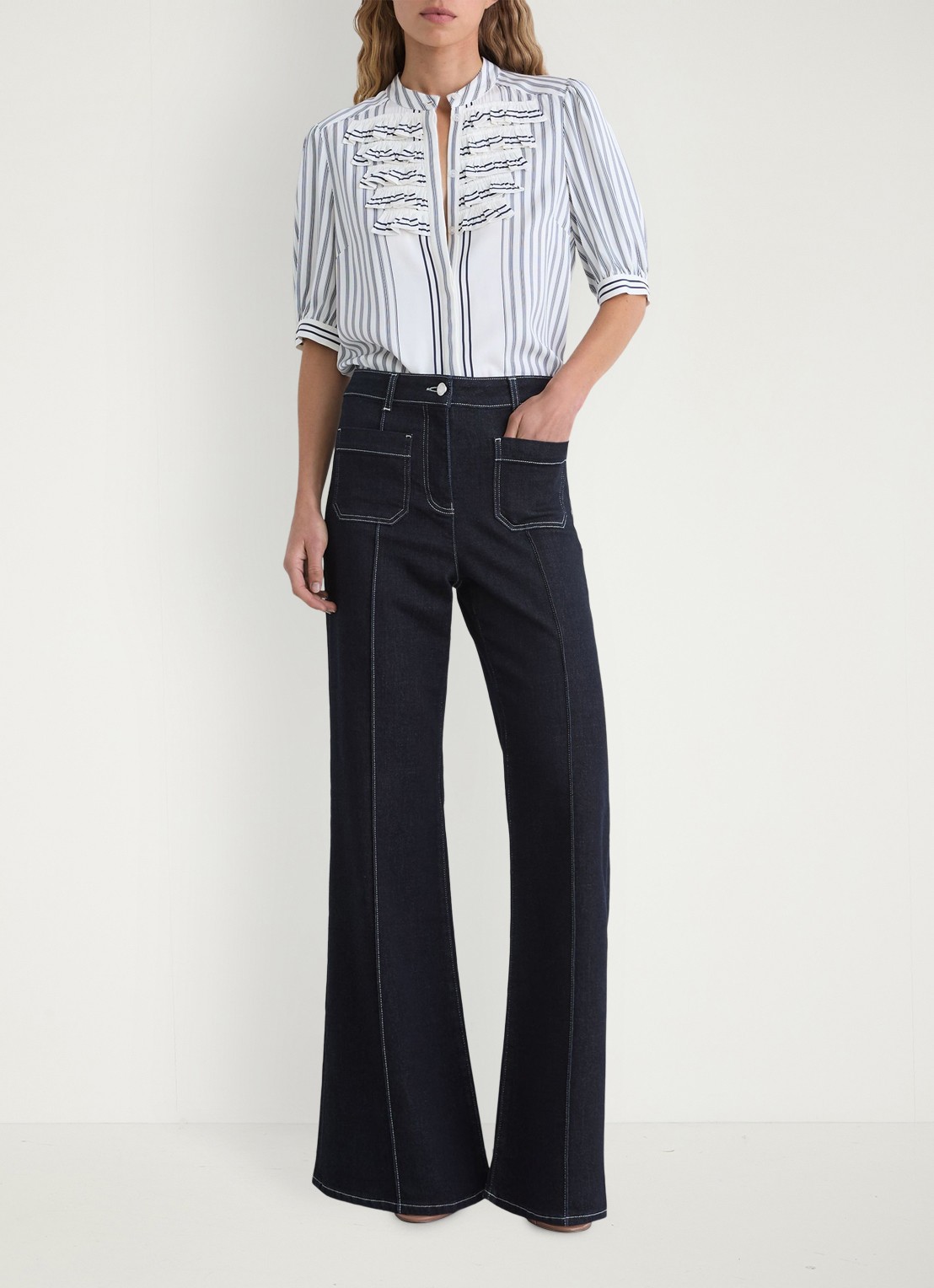 Reiss Sakura high waist flared jeans  - voorkant 2 staalblauw
