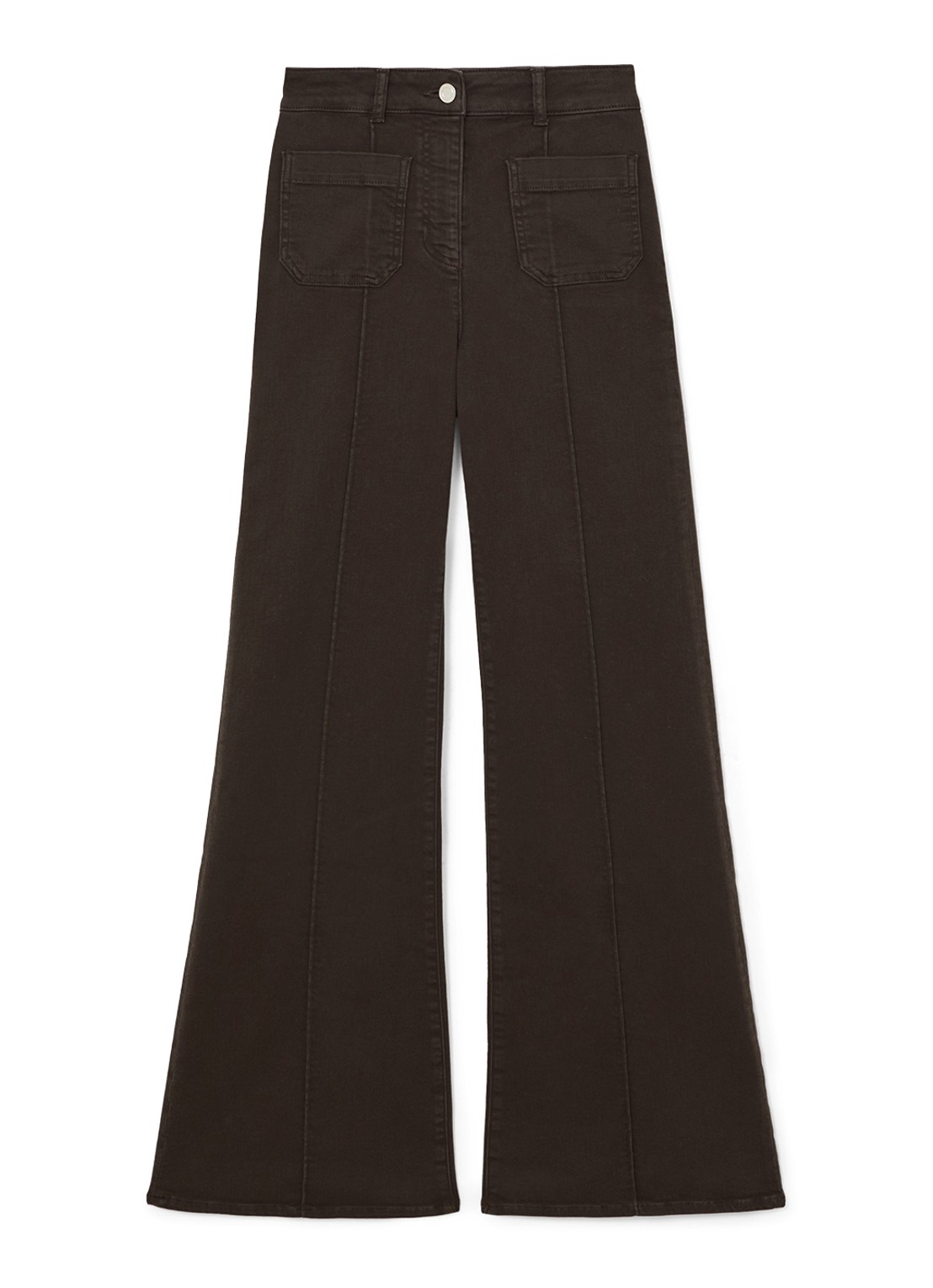 Reiss Sakura high waisted flared jeans met steekzakken - voorkant donkerbruin