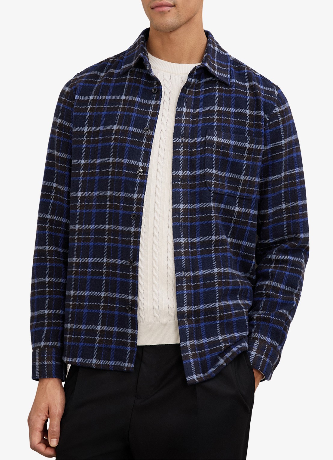 Reiss Sam regular fit overhemd in wolblend met borstzak - detail 3 donkerblauw