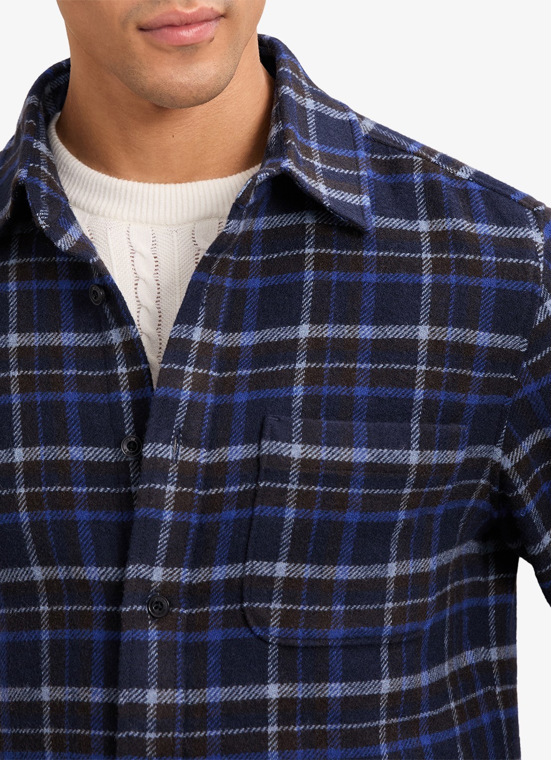 Reiss Sam regular fit overhemd in wolblend met borstzak - detail 4 donkerblauw