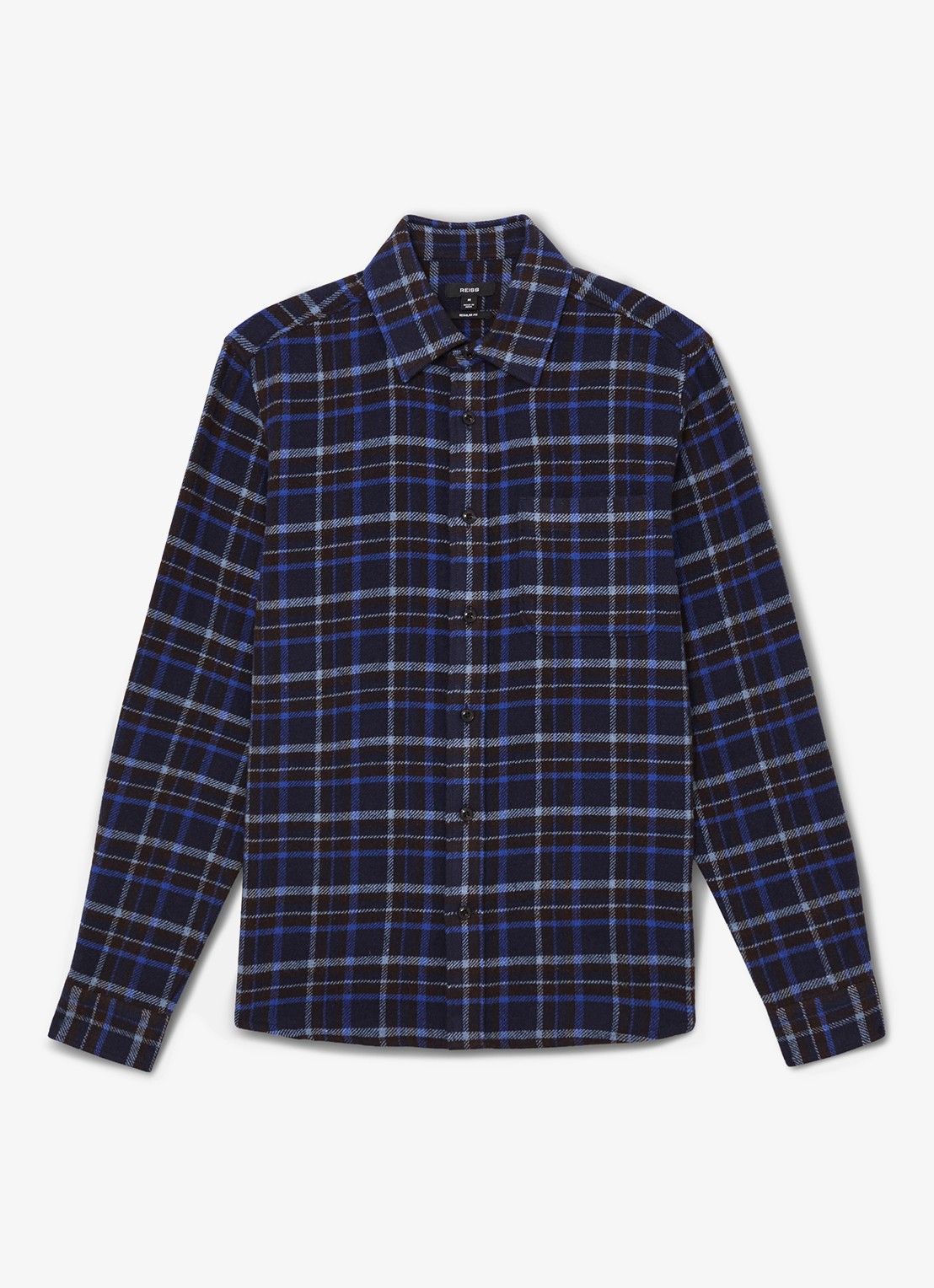 Reiss Sam regular fit overhemd in wolblend met borstzak - voorkant donkerblauw