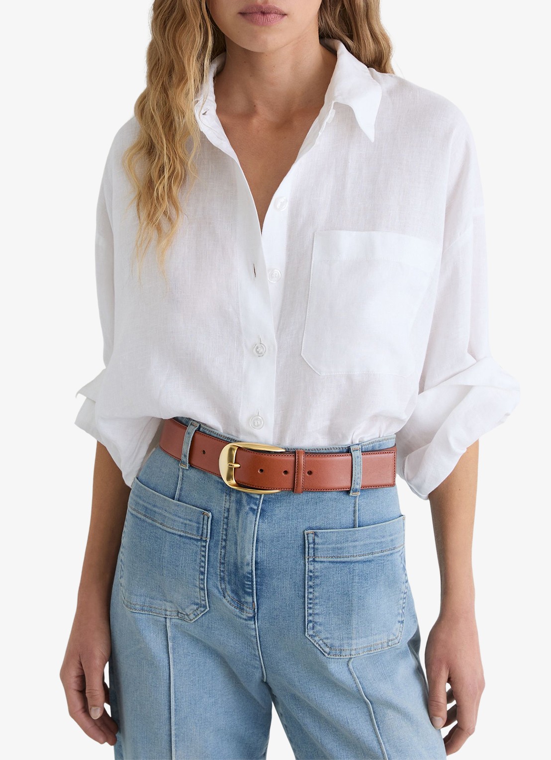 Reiss Sammy riem van leer - detail 3 tan / beige