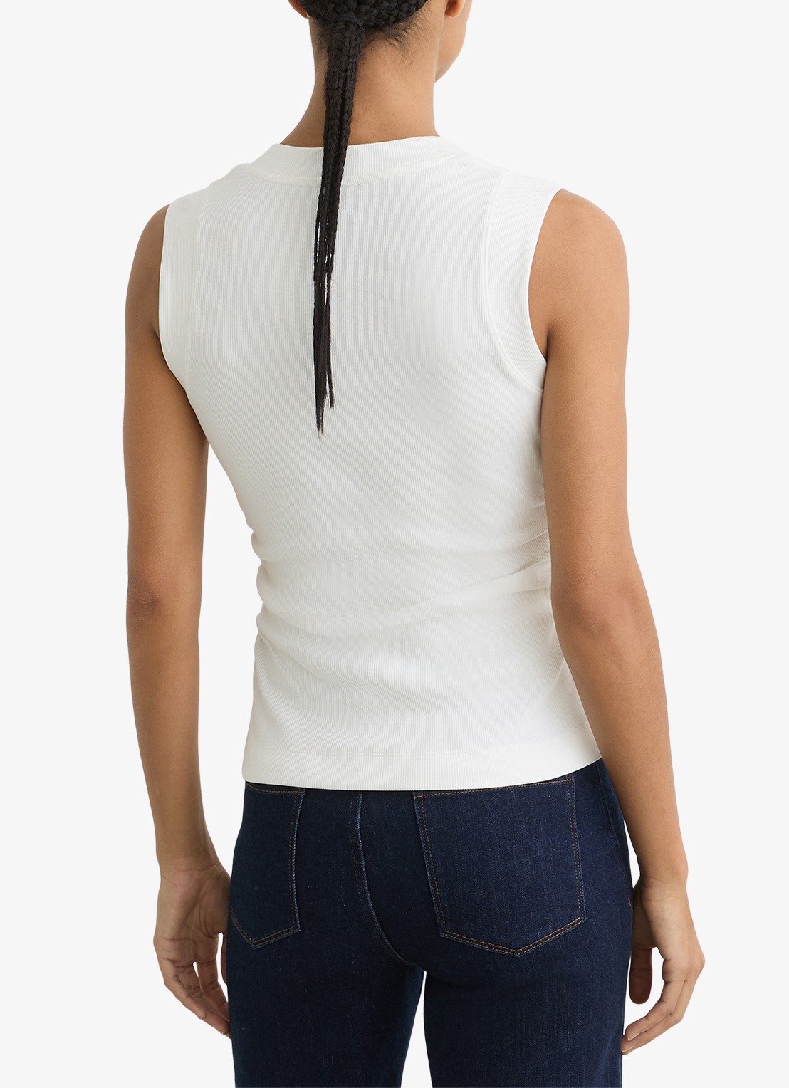 Reiss SANDY Stretch-Cotton Rib Ruched V-Neck Vest - achterkant 4 wit