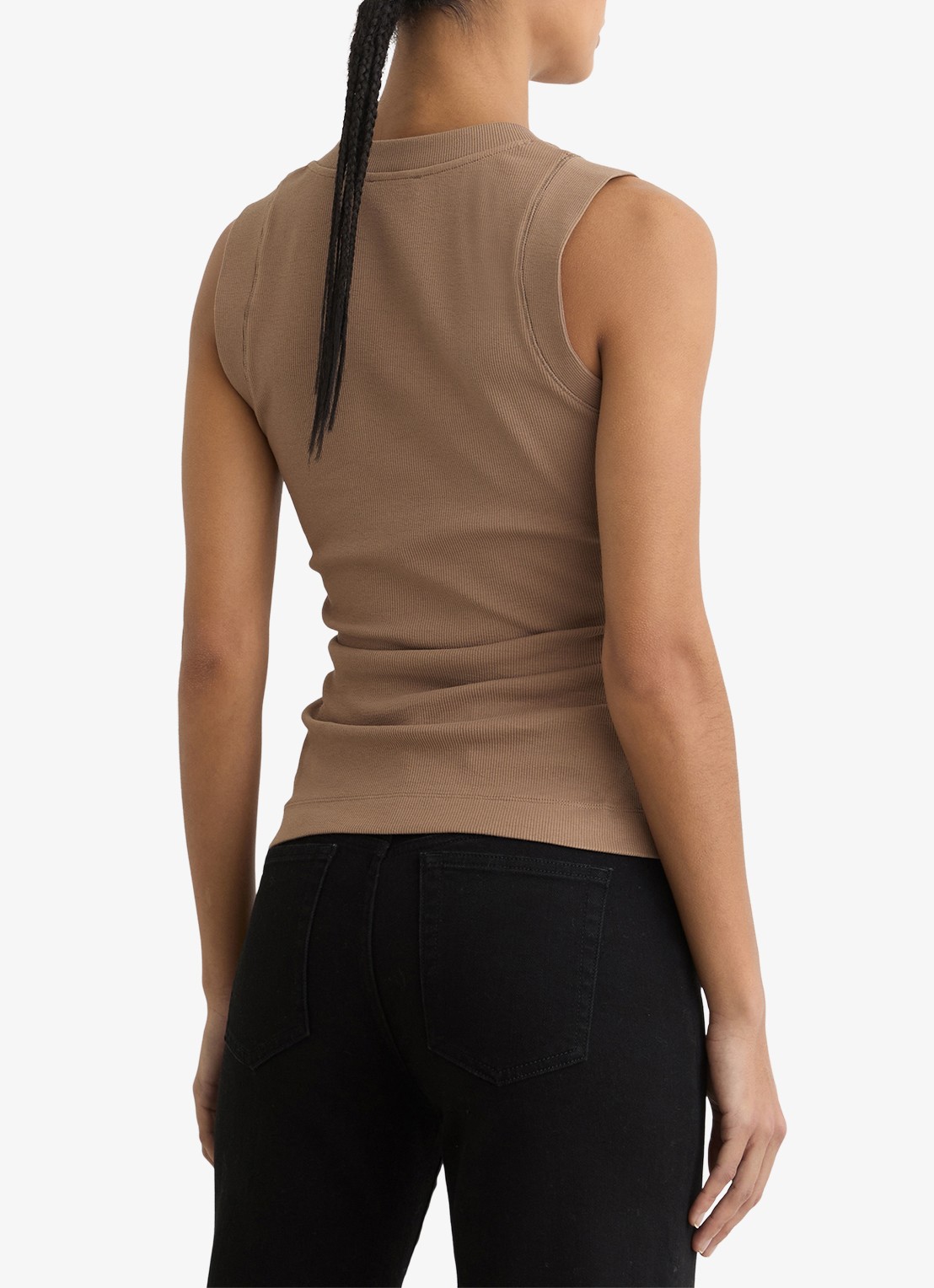 Reiss SANDY Stretch-Cotton Rib Ruched V-Neck Vest - achterkant beige