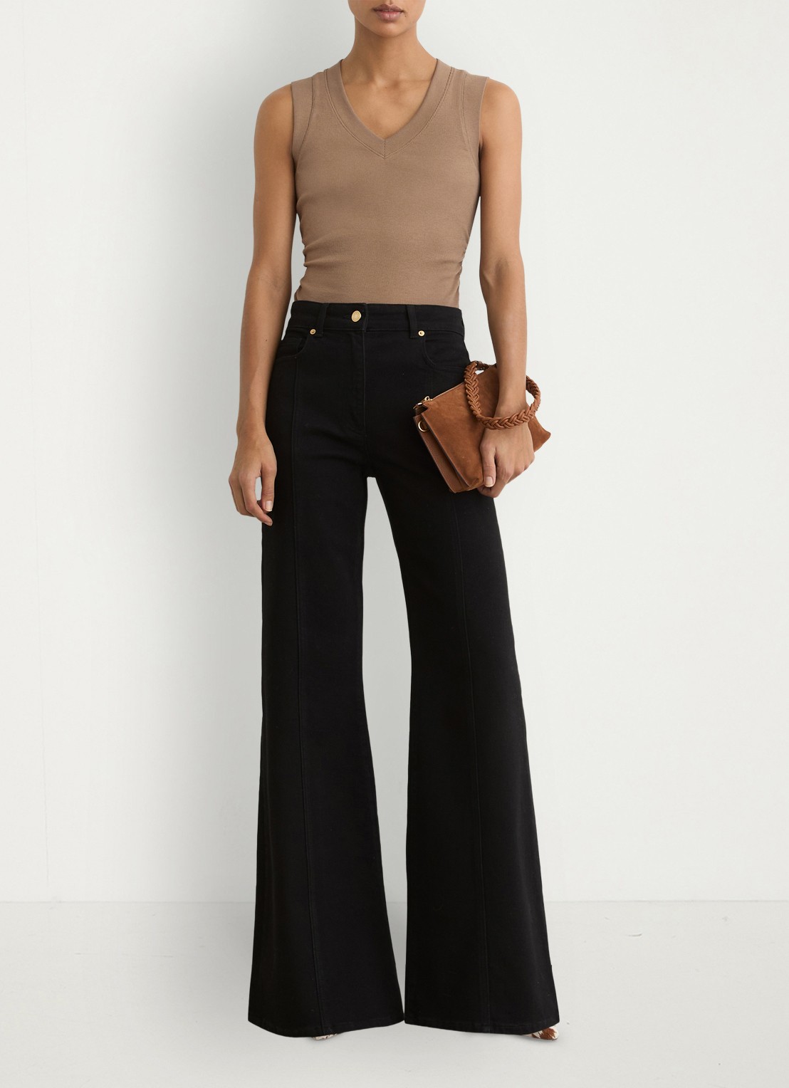 Reiss SANDY Stretch-Cotton Rib Ruched V-Neck Vest - detail 2 beige