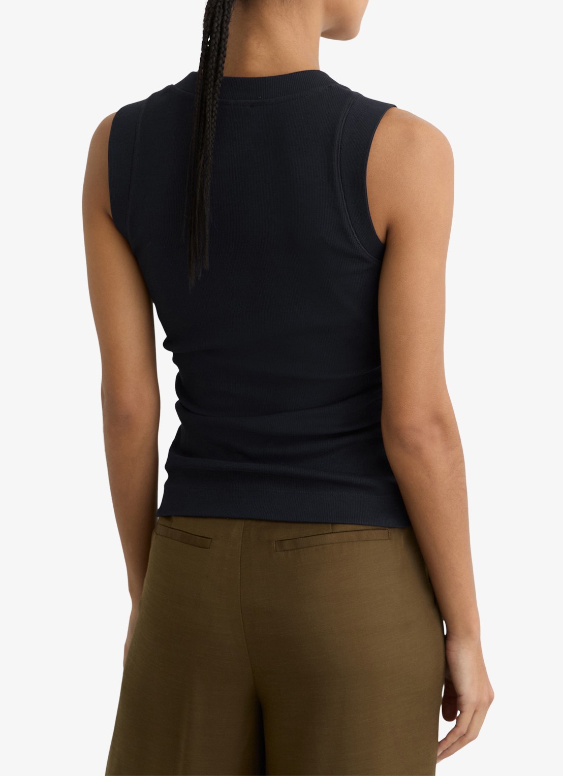 Reiss SANDY Stretch-Cotton Rib Ruched V-Neck Vest - achterkant 3 donkerblauw
