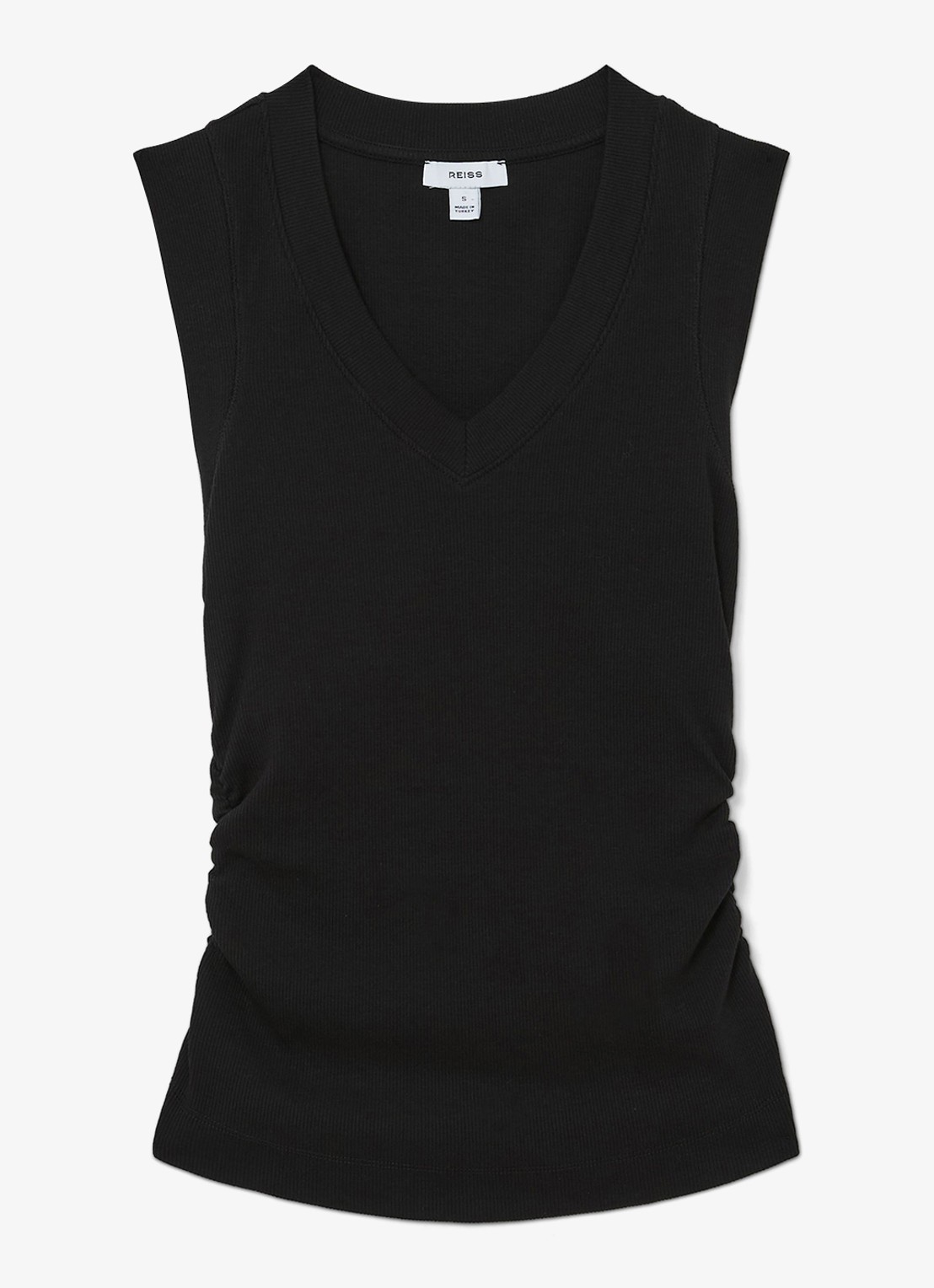 Reiss SANDY Stretch-Cotton Rib Ruched V-Neck Vest - voorkant 5 black / zwart