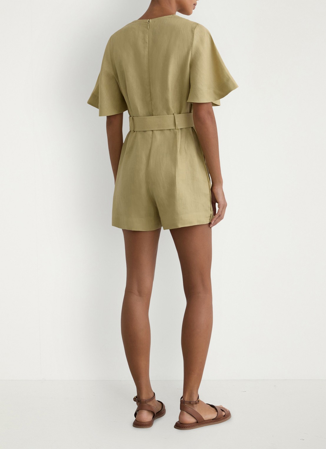 Reiss Sansi wide fit playsuit van linnen - achterkant mosgroen