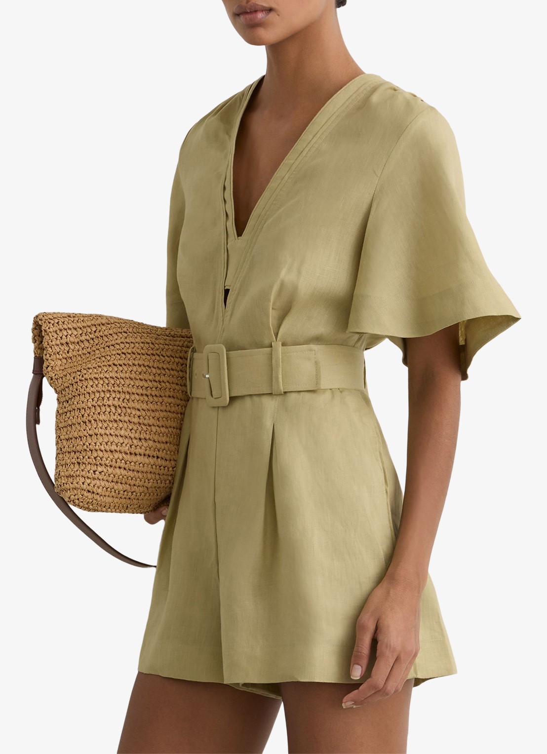 Reiss Sansi wide fit playsuit van linnen - detail 2 mosgroen