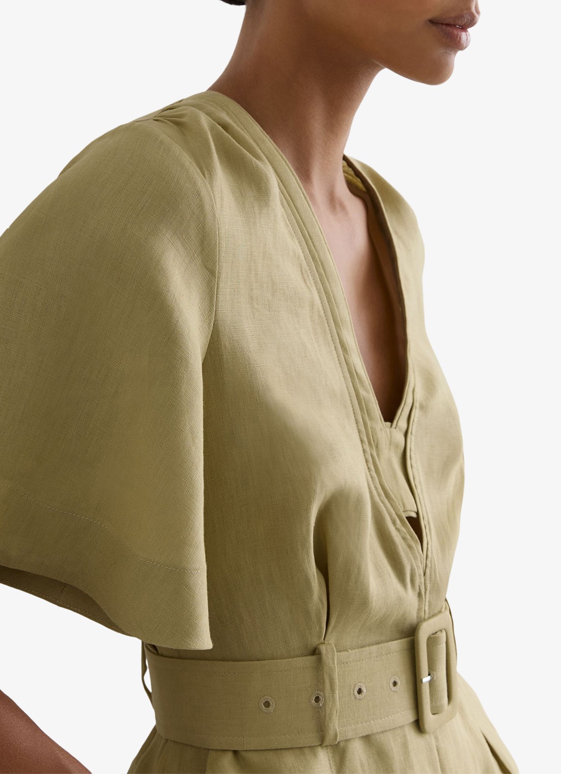 Reiss Sansi wide fit playsuit van linnen - detail 3 mosgroen