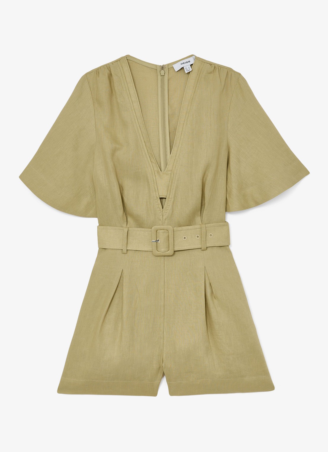 Reiss Sansi wide fit playsuit van linnen - voorkant 5 mosgroen