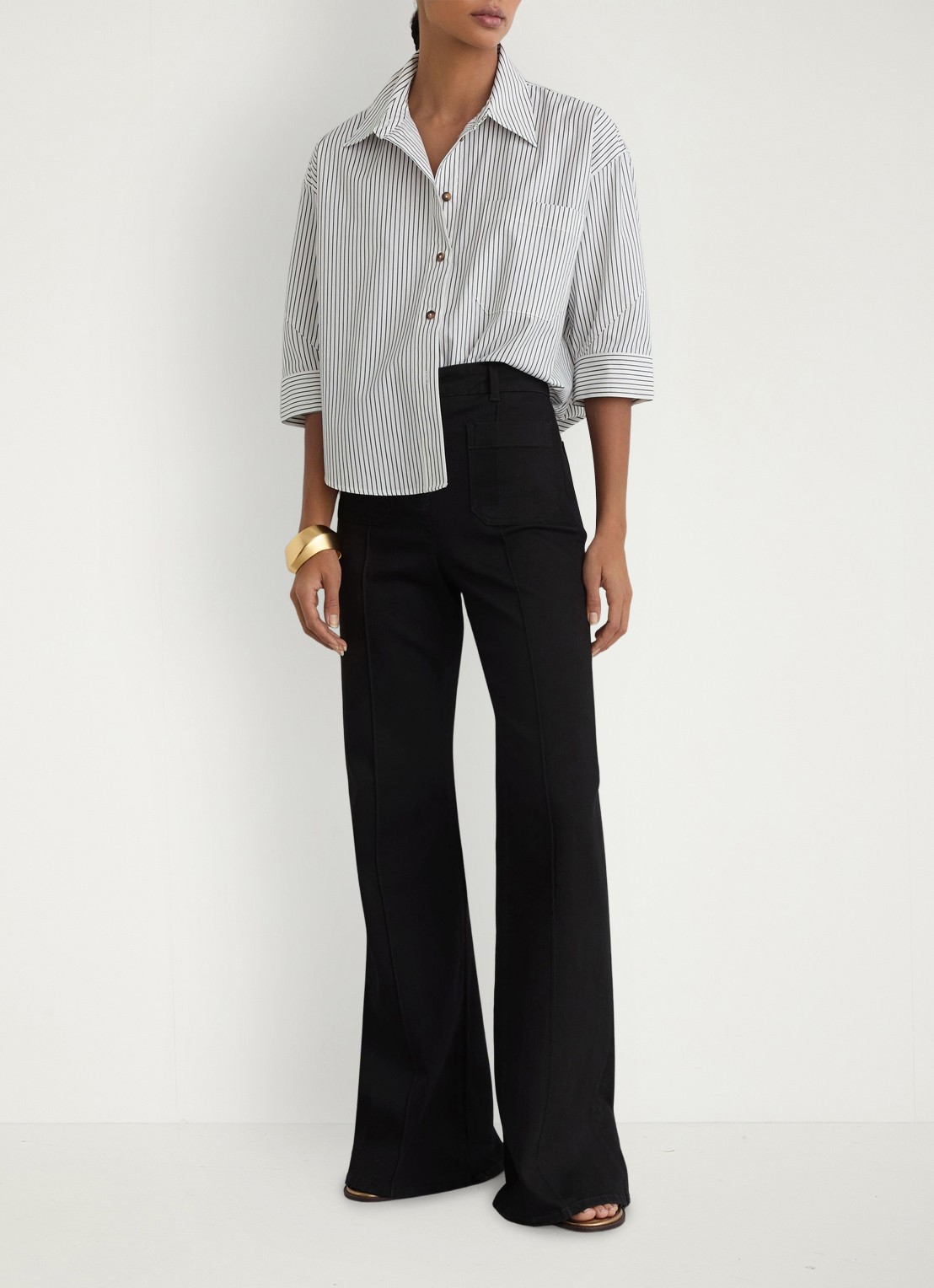 Reiss Saoirse blouse met streepprint - voorkant 3 ivoor / lichtblauw