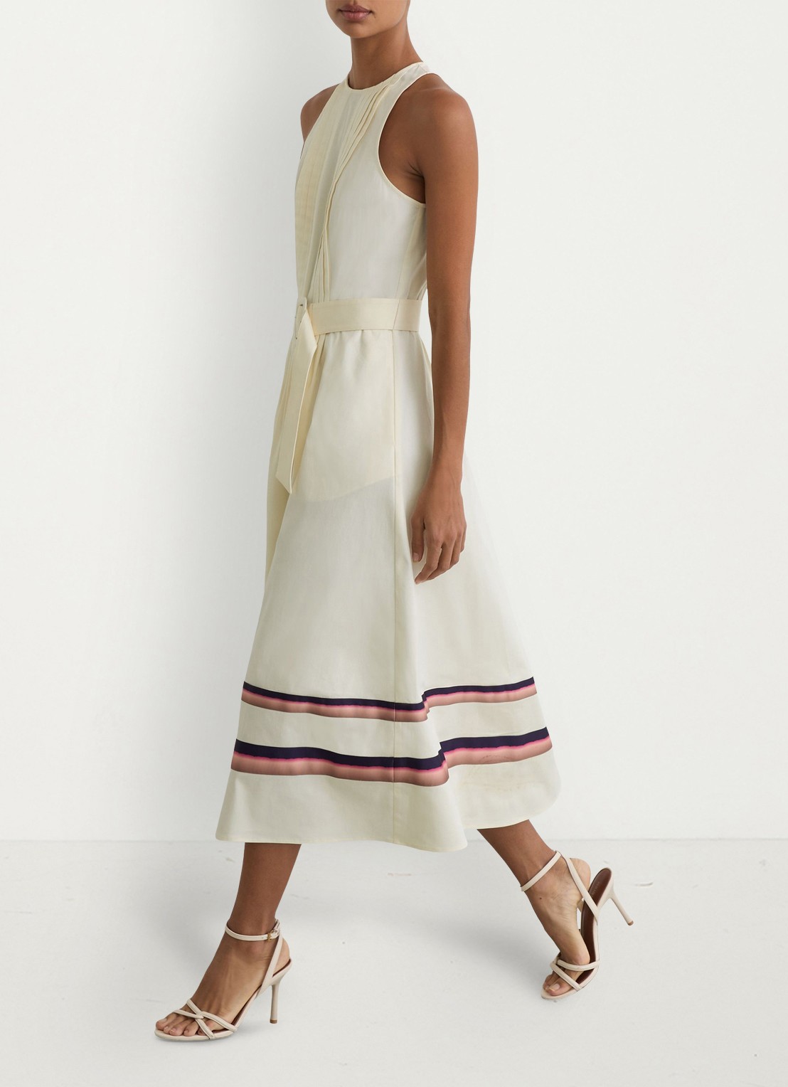 Reiss Sara midi jurk met ceintuur - voorkant 7 creme