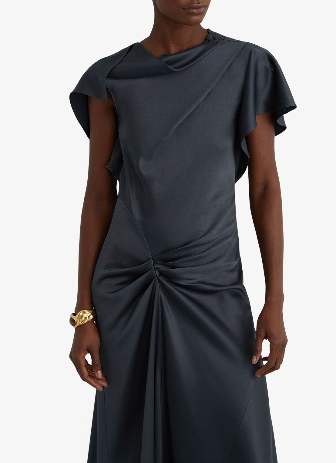 Reiss Sasha midi-jurk met gedrapeerd detail - detail grijs