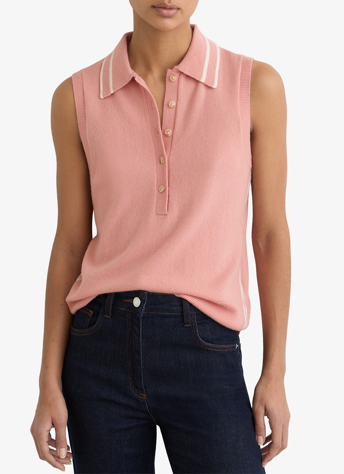 Reiss Saskia fijngebreide mouwloze top in kasjmierblend  - detail 2 roze