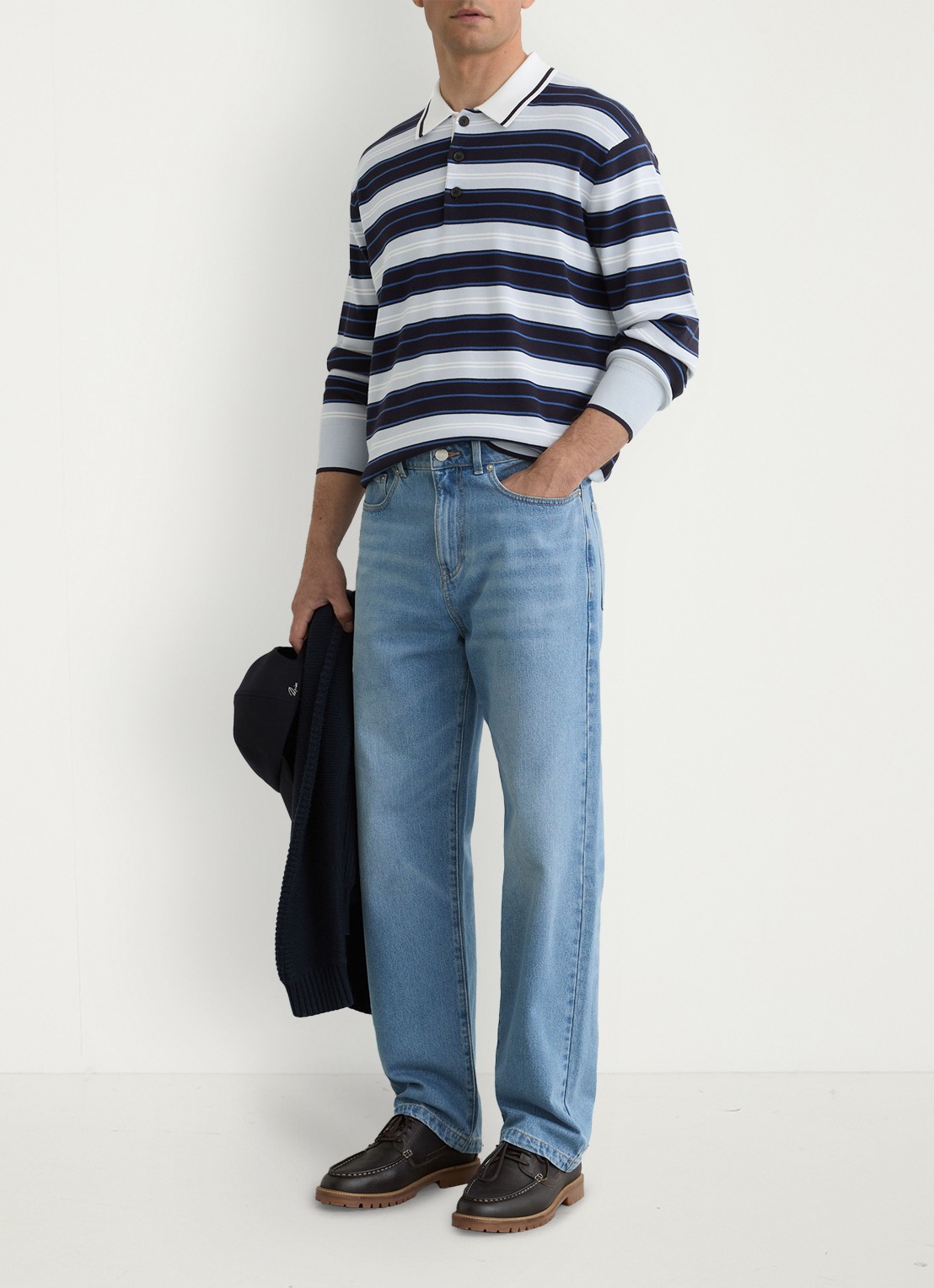 Reiss Scrum fijngebreide trui met streepprint  - voorkant 3 blauw