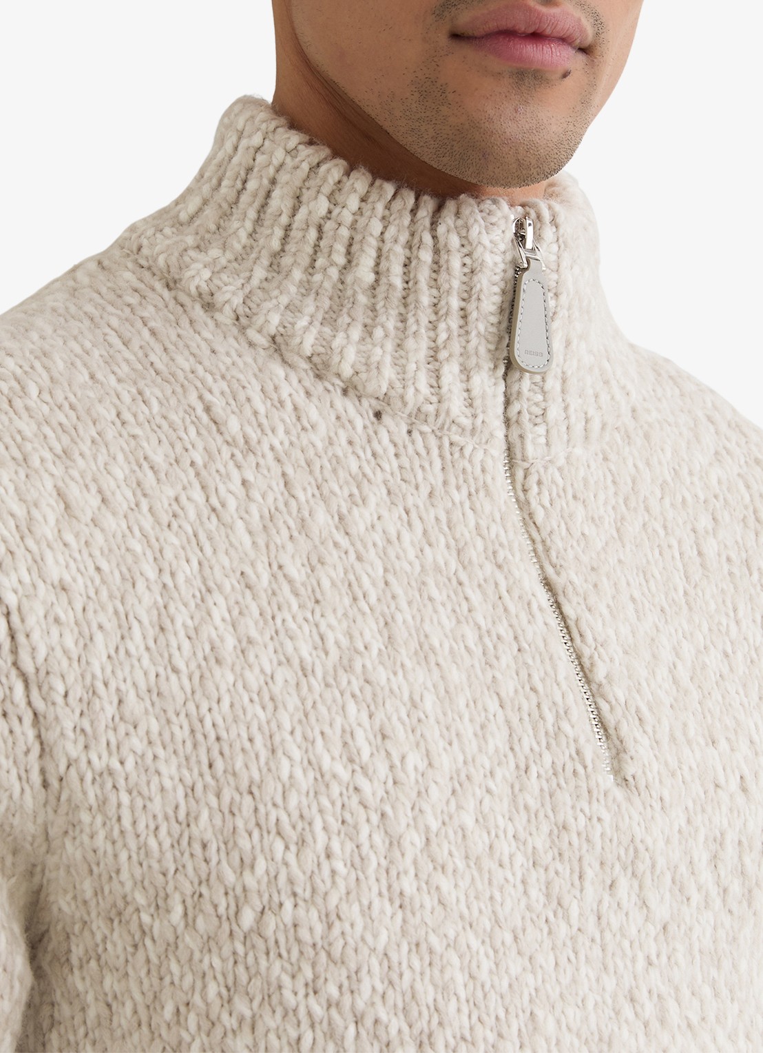 Reiss Seb grofgebreide trui in wolblend met halve rits - detail 4 grijsmele