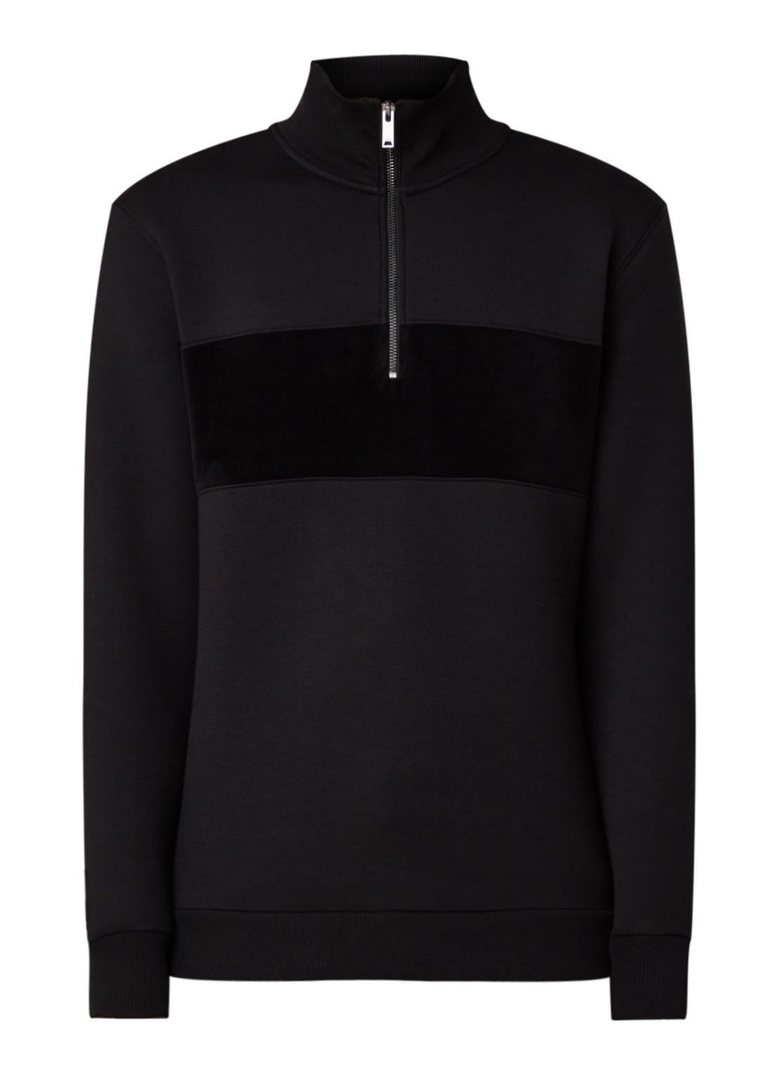 Reiss Sebastian pullover met col en halve rits - voorkant zwart