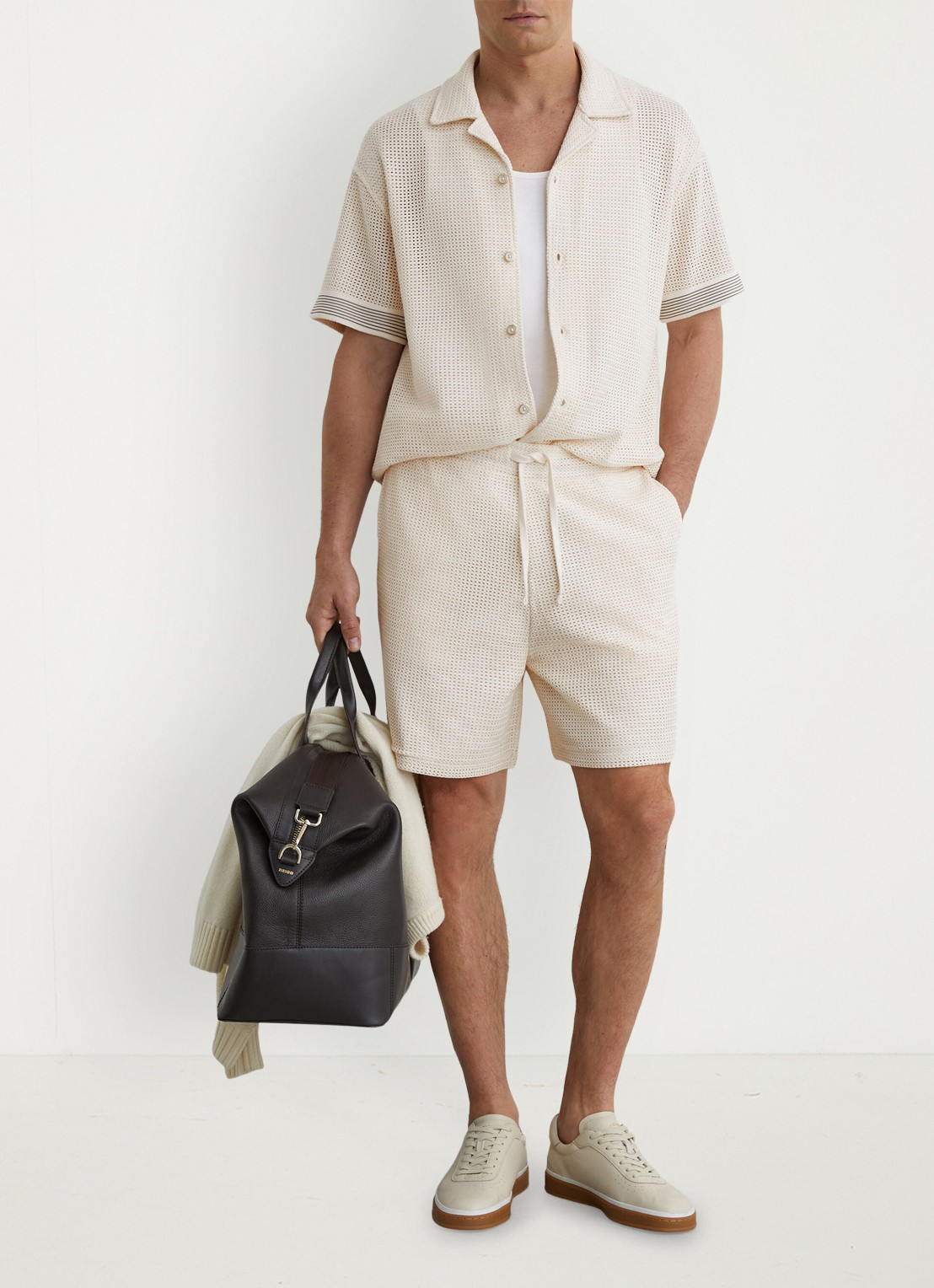Reiss Sedaros straight fit korte broek van crochet - voorkant 2 creme