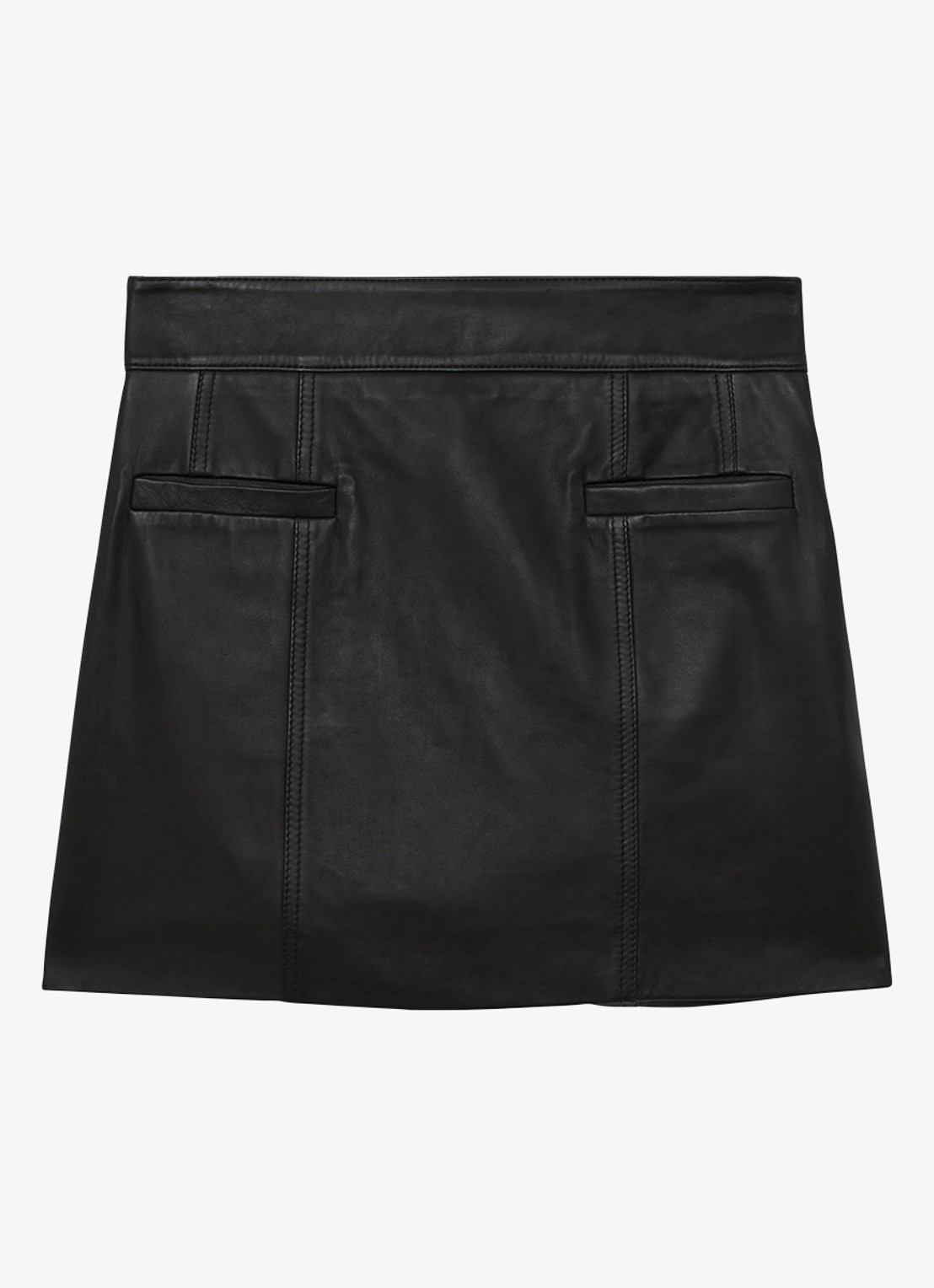 Reiss Seema high waist minirok van schapenleer  - voorkant 4 black / zwart