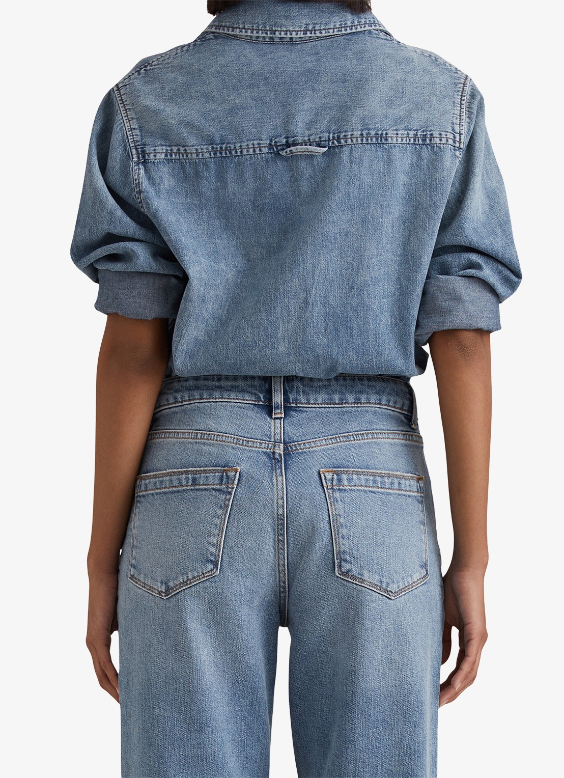 Reiss Selin mid waist straight leg jeans met steekzakken - achterkant 3 lichtblauw