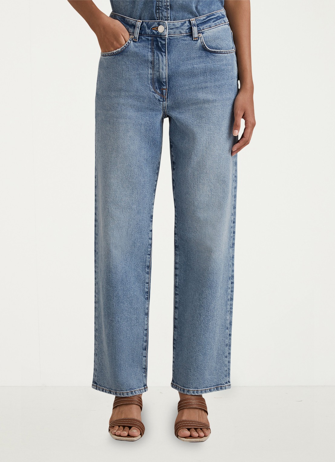 Reiss Selin mid waist straight leg jeans met steekzakken - detail lichtblauw
