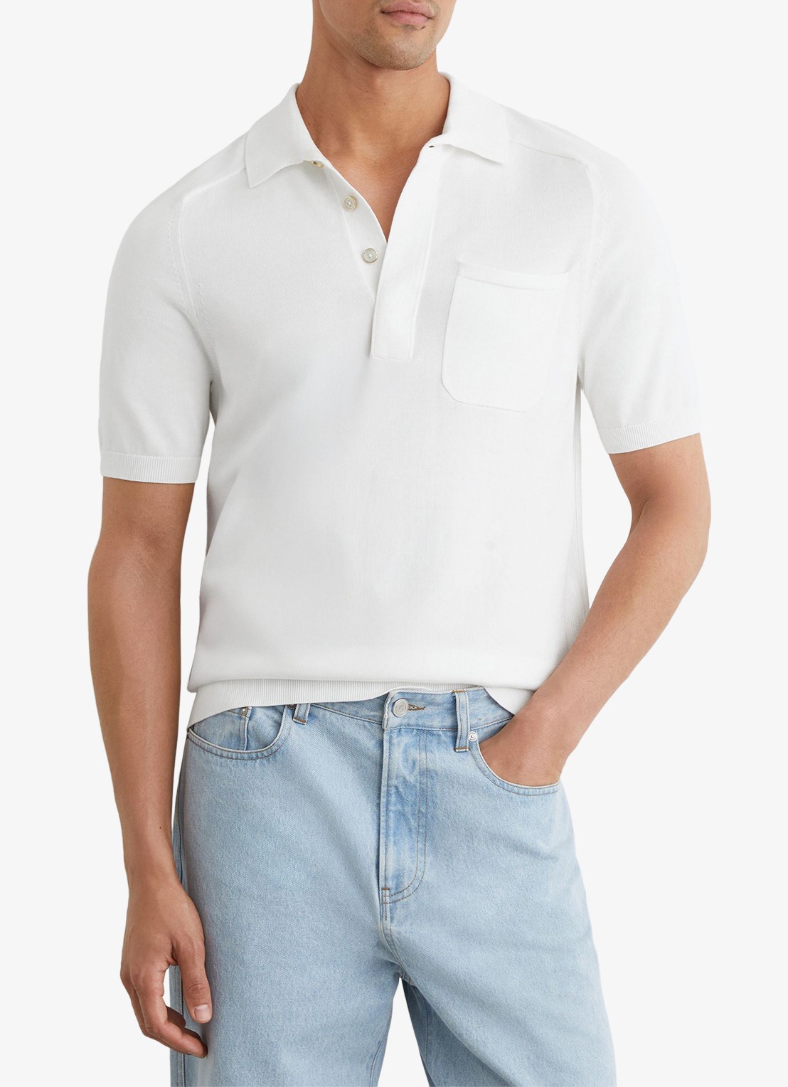 Reiss Selkirk regyular fit polo met borstzak - detail 4 white / wit