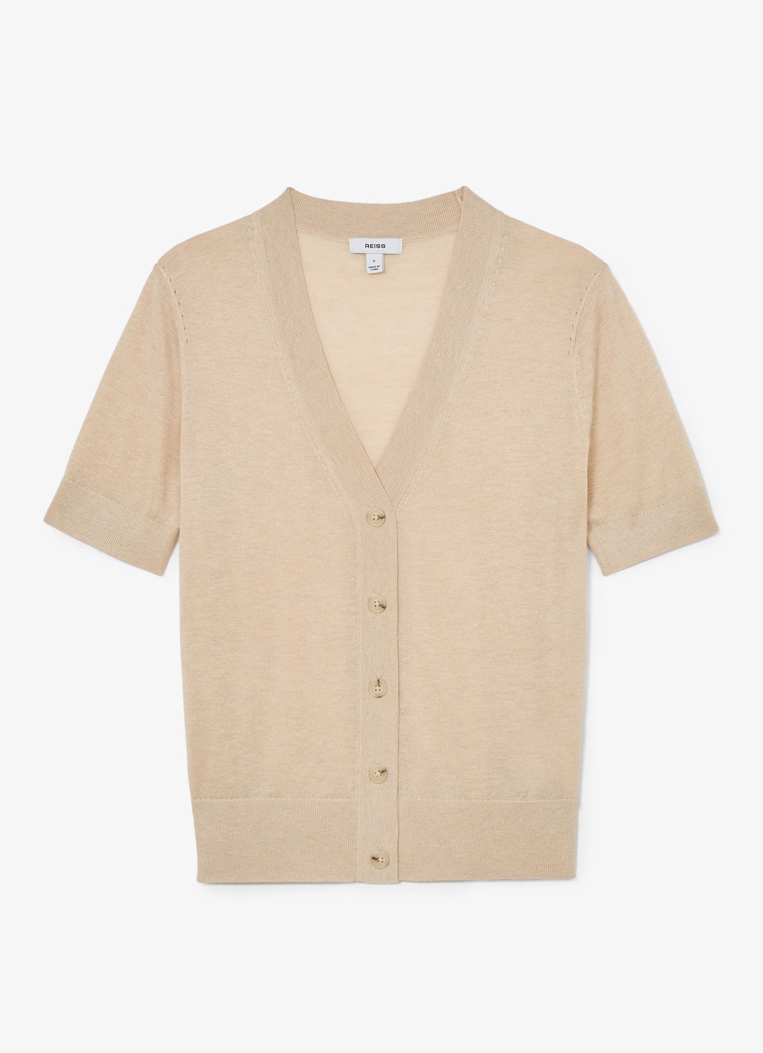 Reiss Seren fijngebreid vest in linnenblend - voorkant 2 beige