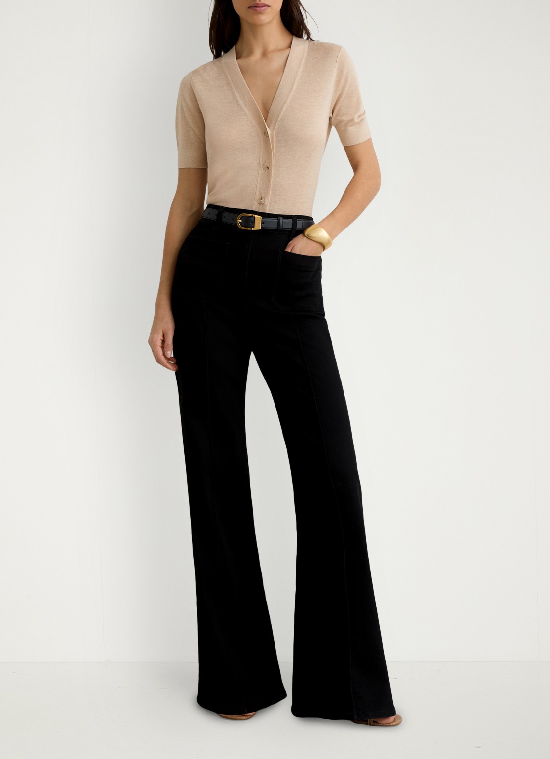Reiss Seren fijngebreid vest in linnenblend - voorkant 3 beige