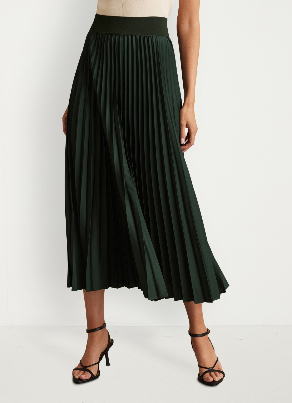 Reiss Seren midi rok met plissé - detail 4 donkergroen