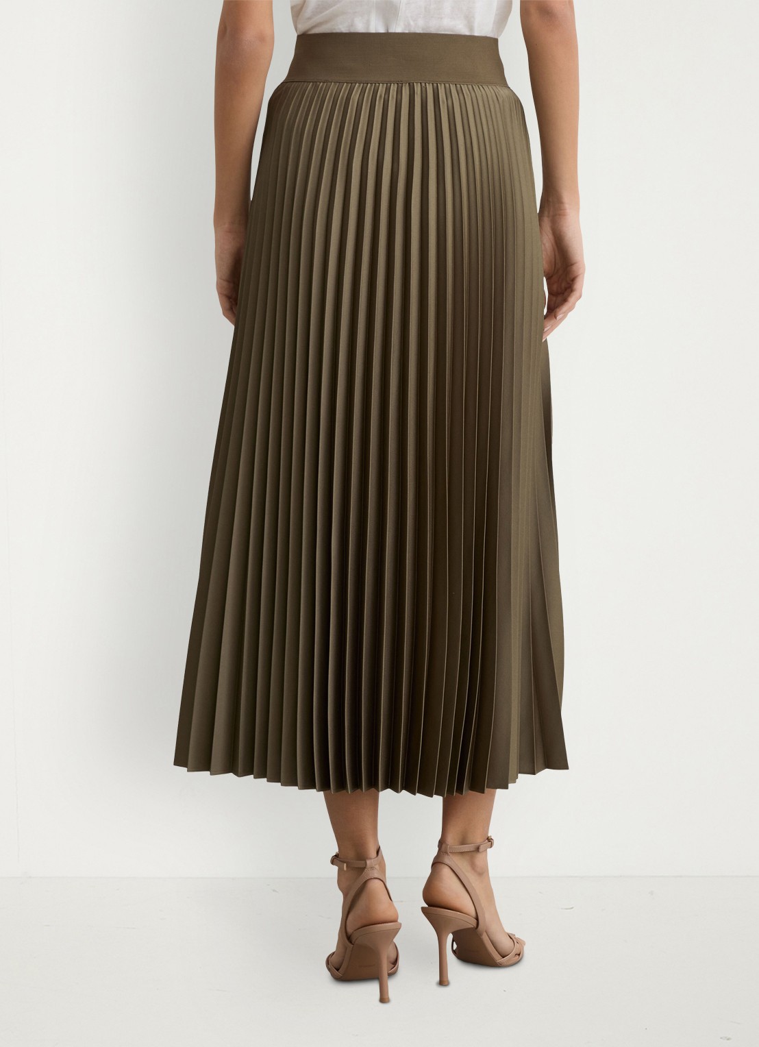 Reiss Seren midi rok met plissé - achterkant 3 khaki