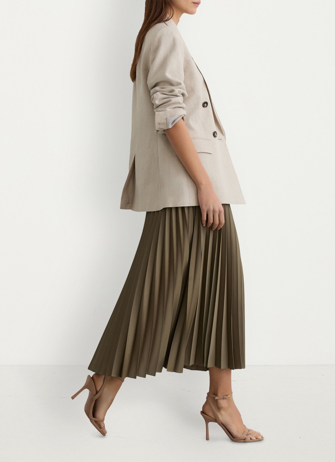 Reiss Seren midi rok met plissé - detail 6 khaki
