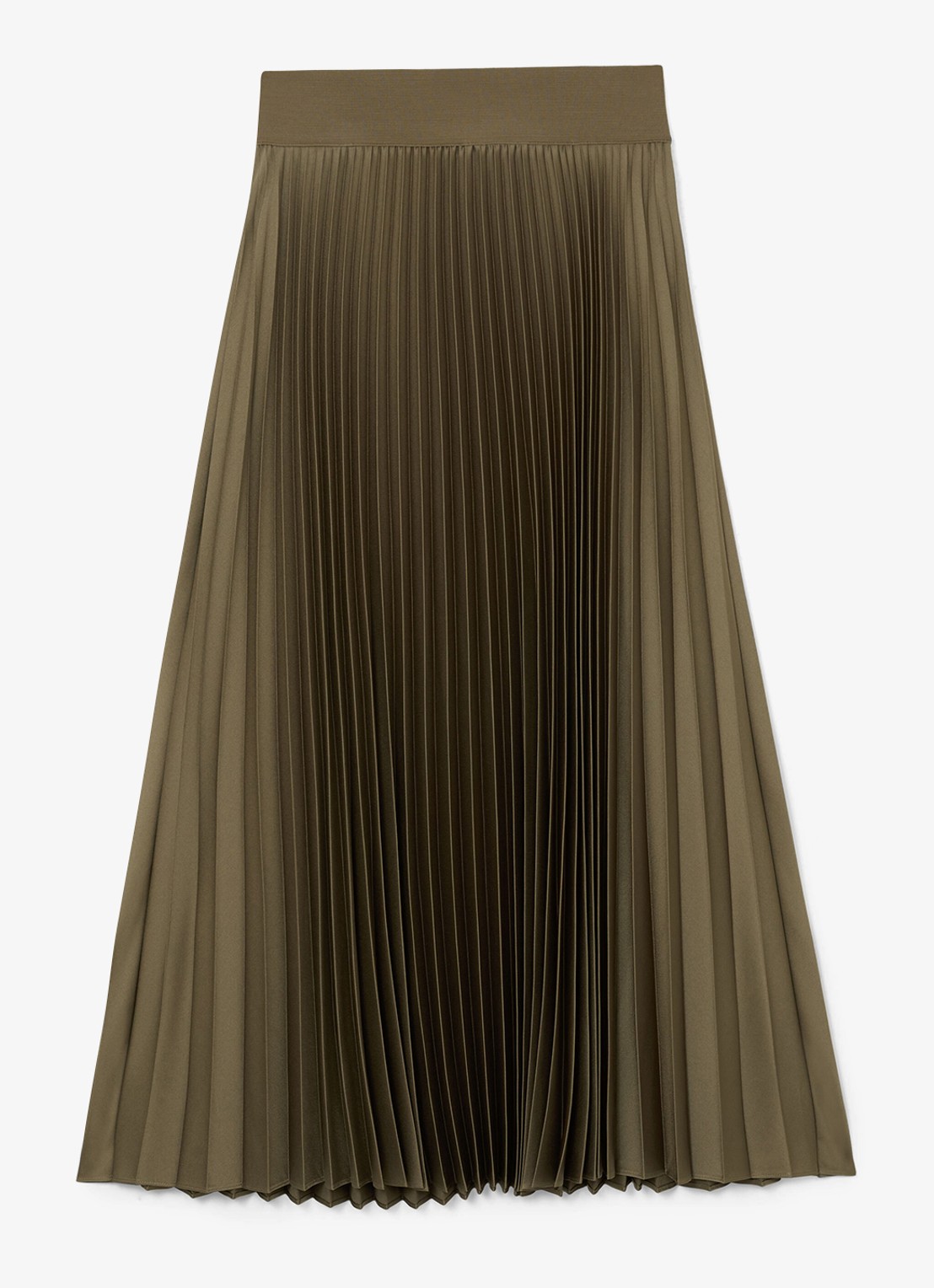Reiss Seren midi rok met plissé - voorkant khaki
