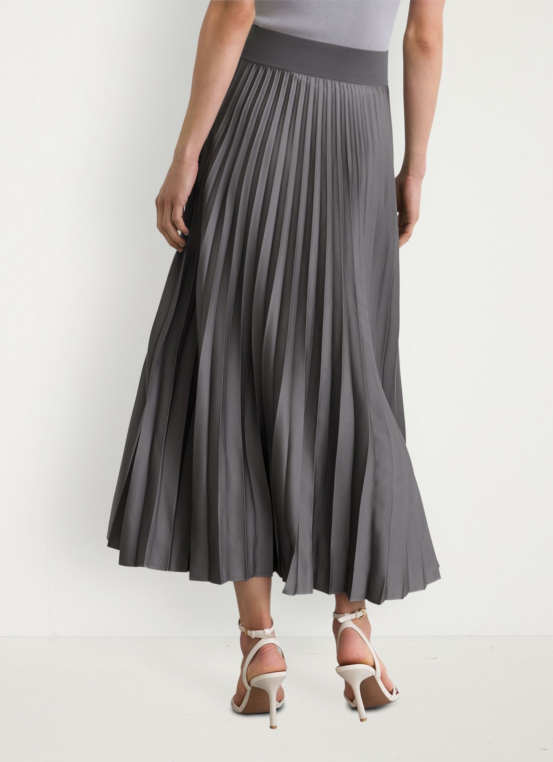 Reiss Seren midi rok met plissé - achterkant grey / grijs
