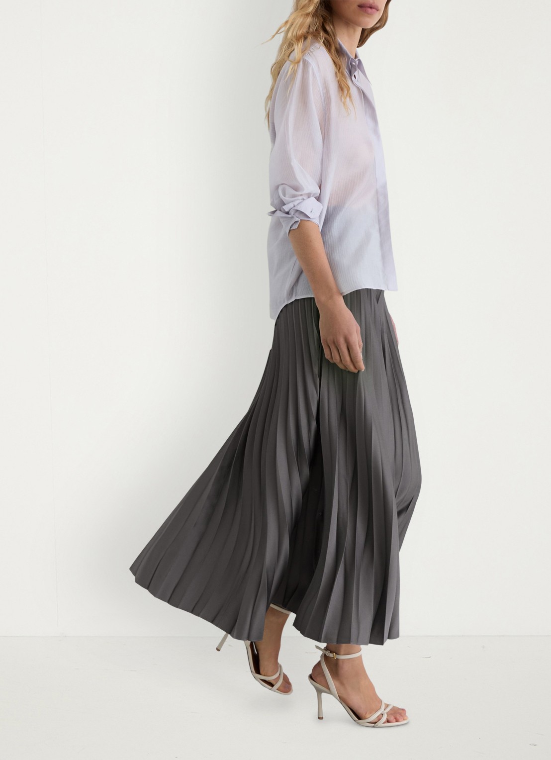 Reiss Seren midi rok met plissé - detail 5 grey / grijs