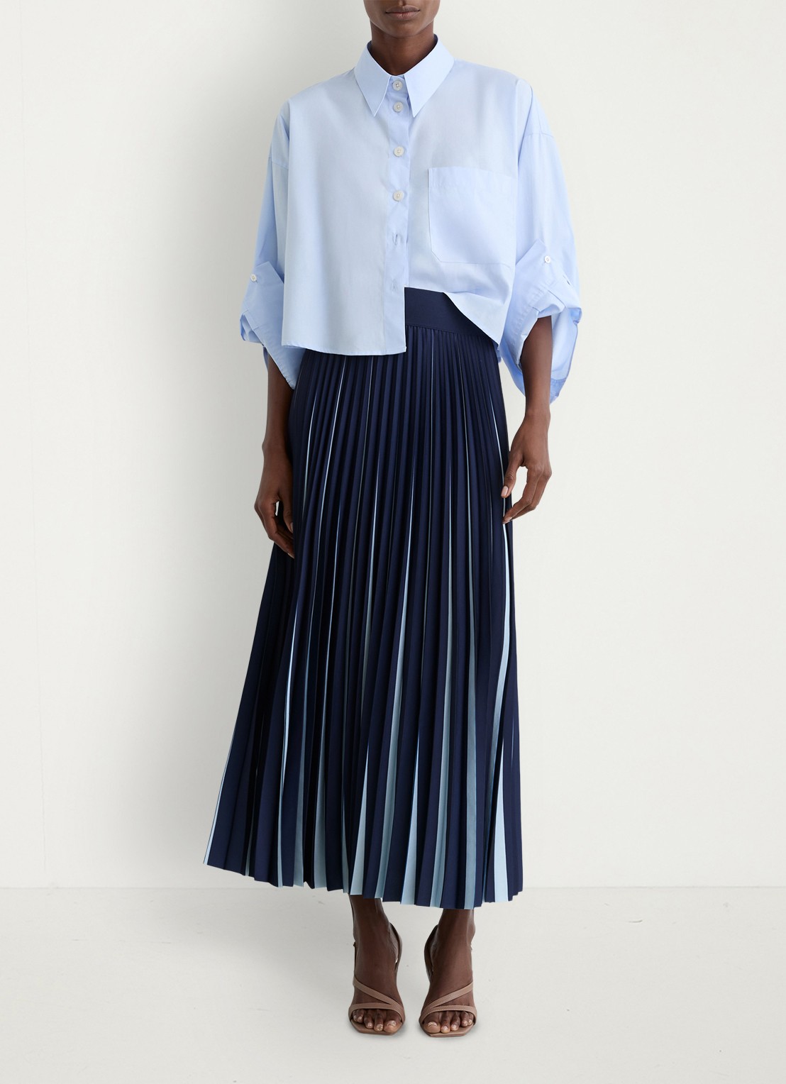 Reiss Serena midi rok met plooien - voorkant 6 donkerblauw