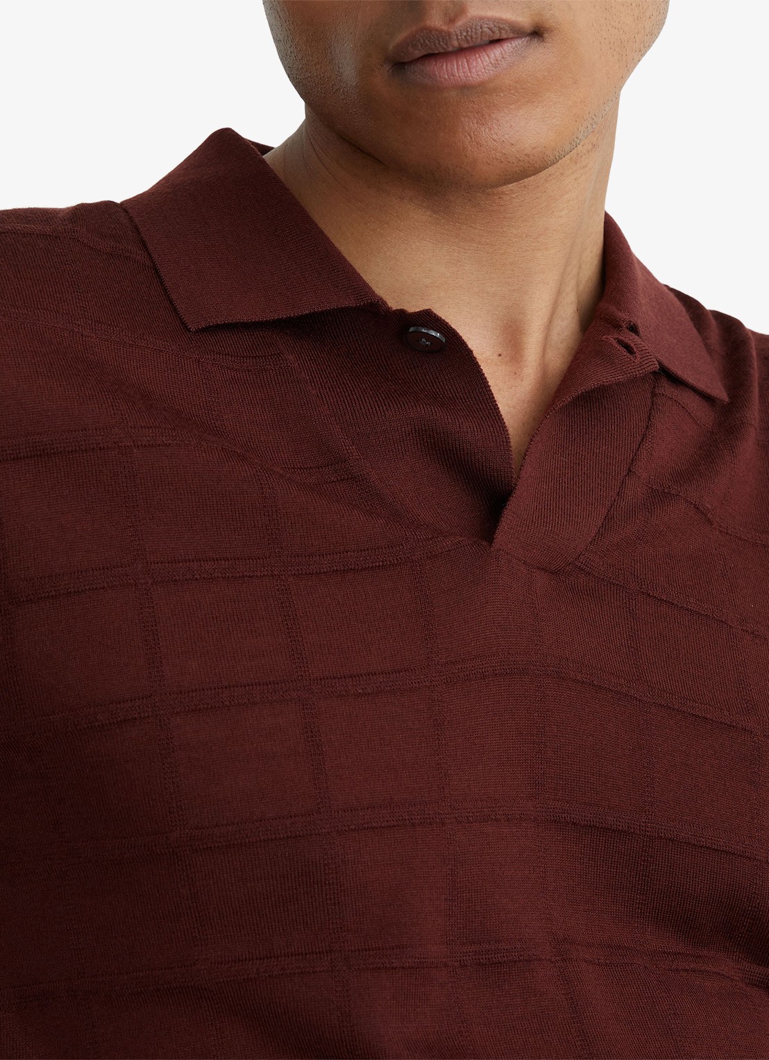 Reiss Serval regular fit polo in wolblend met ruitdessin - detail 5 bordeaux / rood