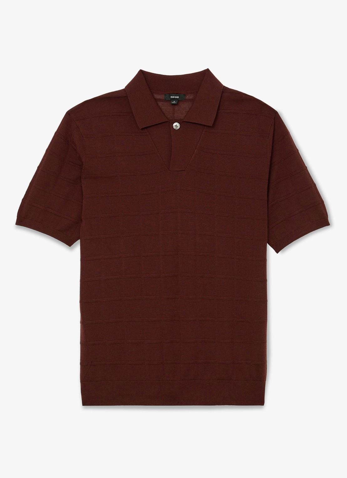 Reiss Serval regular fit polo in wolblend met ruitdessin - voorkant bordeaux / rood