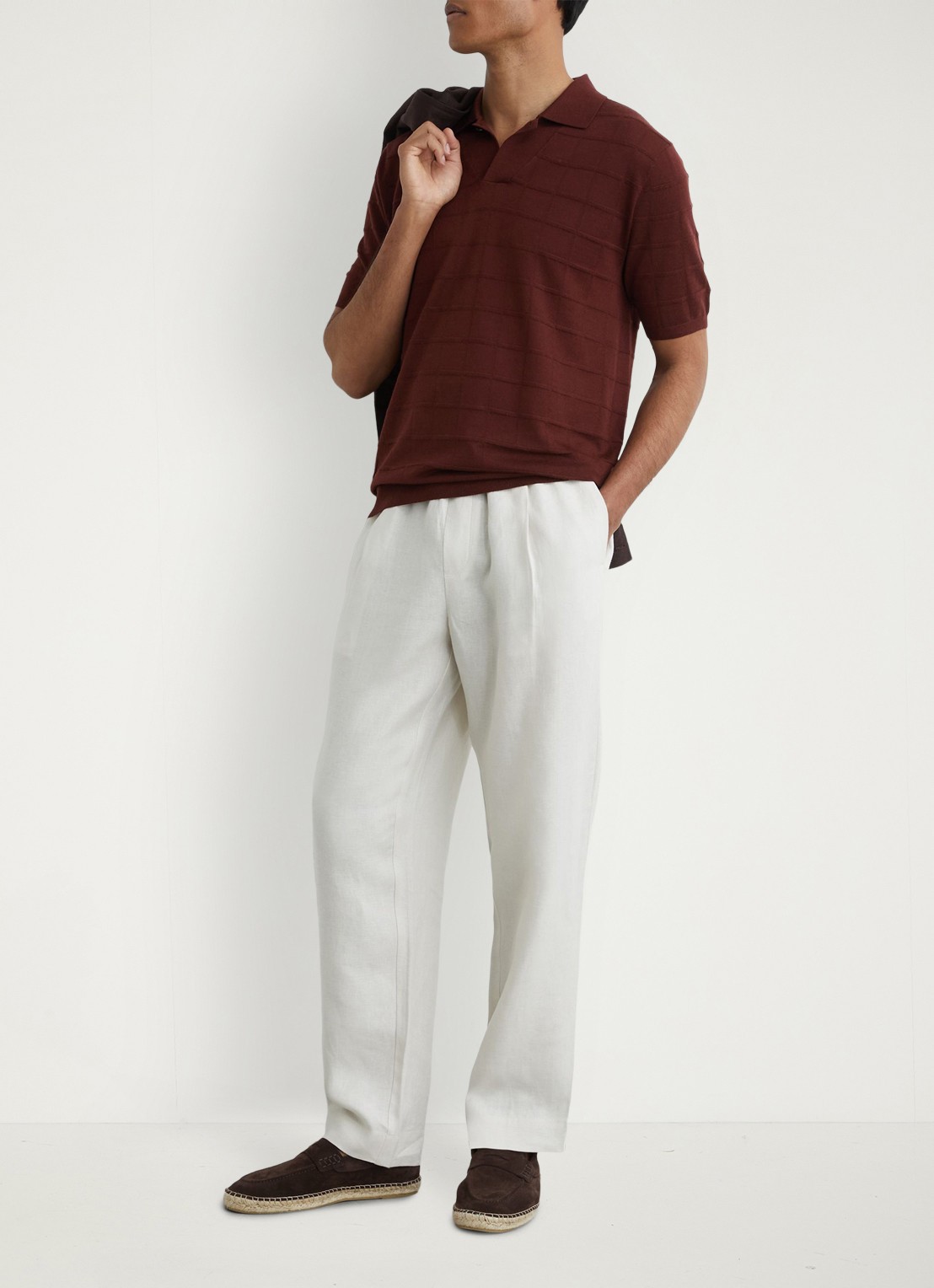 Reiss Serval regular fit polo in wolblend met ruitdessin - voorkant 2 bordeaux / rood