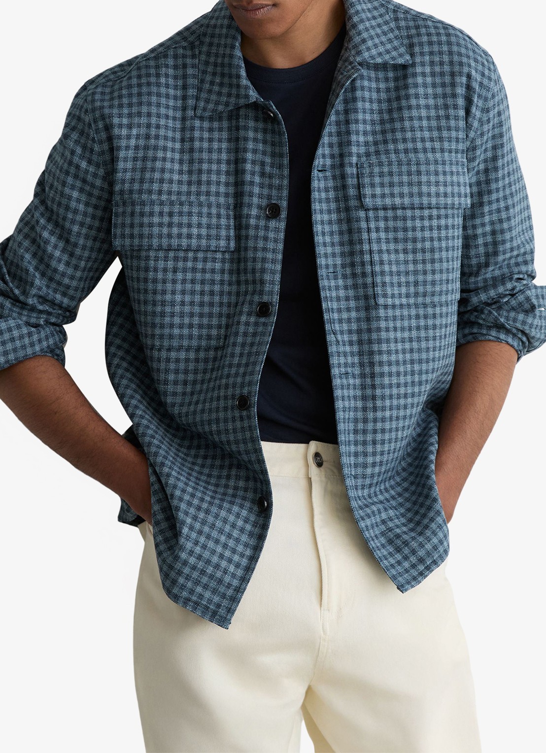 Reiss Sever overshirt in linnenblend met ruitdessin - detail 2 indigo / blauw