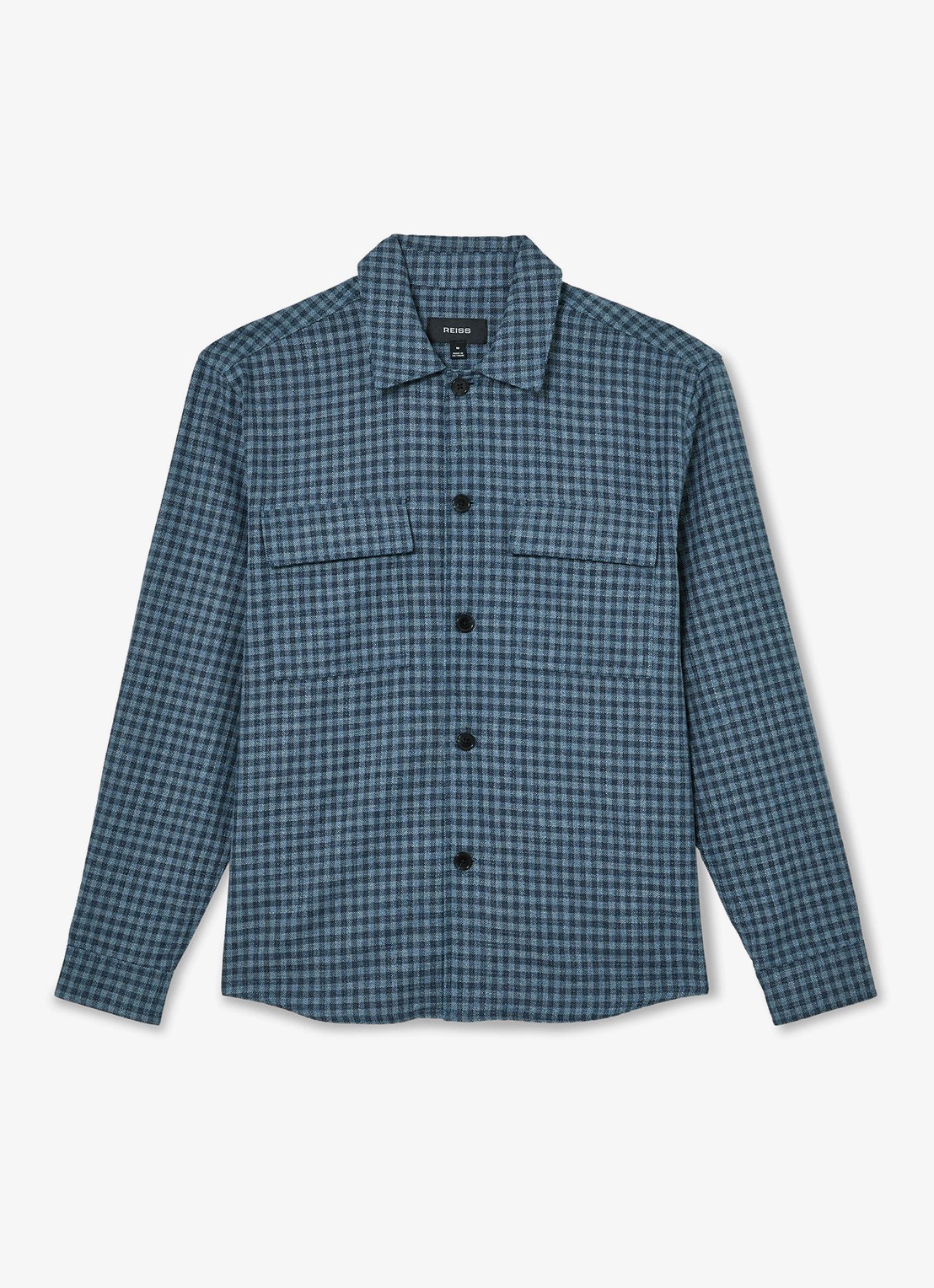 Reiss Sever overshirt in linnenblend met ruitdessin - voorkant 6 indigo / blauw