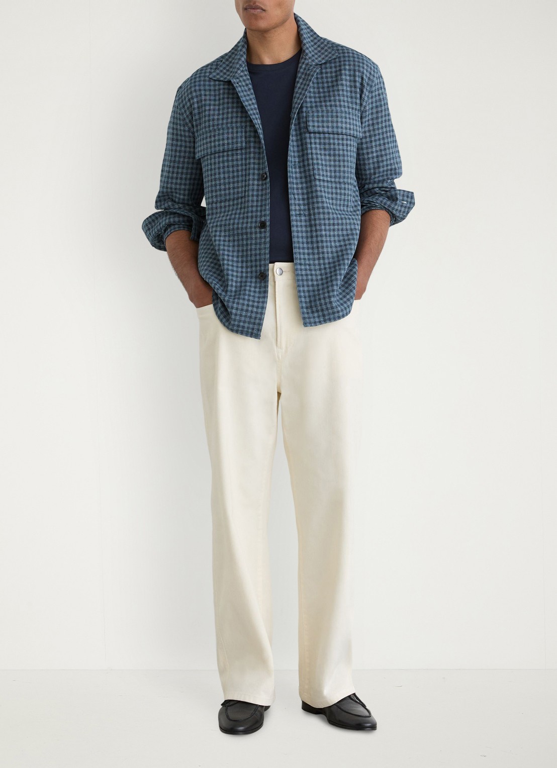 Reiss Sever overshirt in linnenblend met ruitdessin - voorkant 7 indigo / blauw